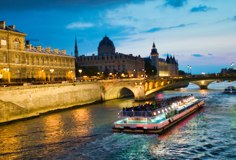 Bateau Mouche at Night along the Seine River